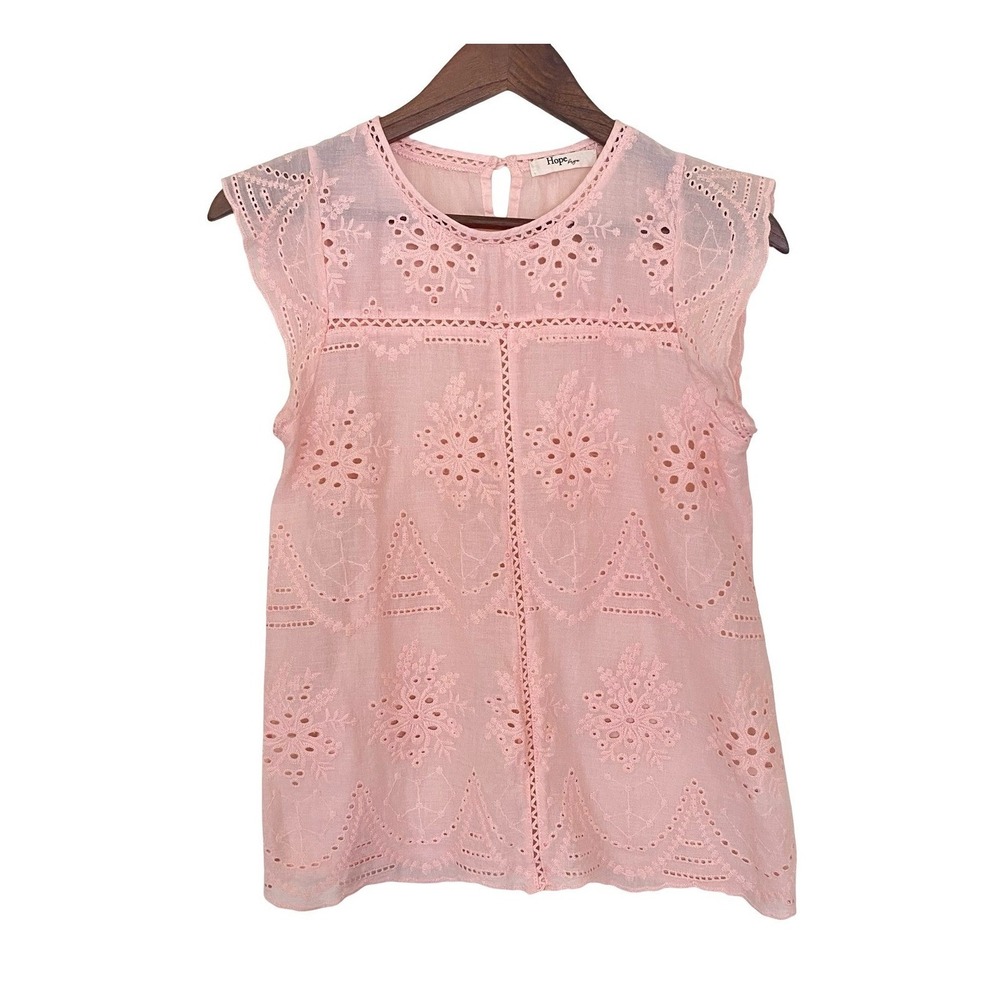 Hope Horizon Eyelet Embroidered Blouse Small Flutter Sleeve Women's Boho
